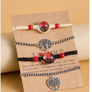 4pcs metal heart glass crystal tree of life friendship one size